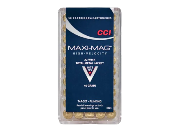 CCI Maxi-Mag Ammunition 22 Winchester Magnum Rimfire (WMR) 40 Grain Total Metal Jacket
