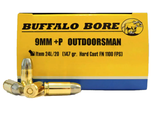 Buffalo Bore Ammunition Outdoorsman 9mm Luger +P 147 Grain Hard Cast Lead Flat Nose