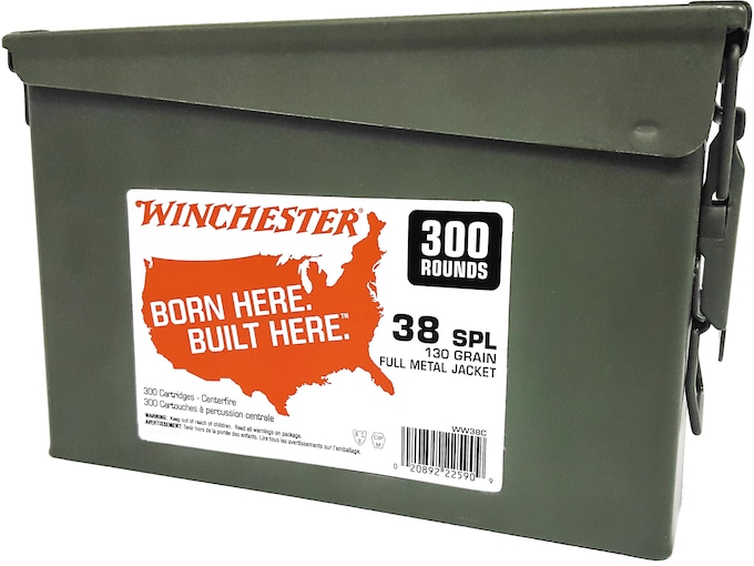 Winchester USA Ammunition 38 Special 130 Grain Full Metal Jacket Ammo Can 600 rounds
