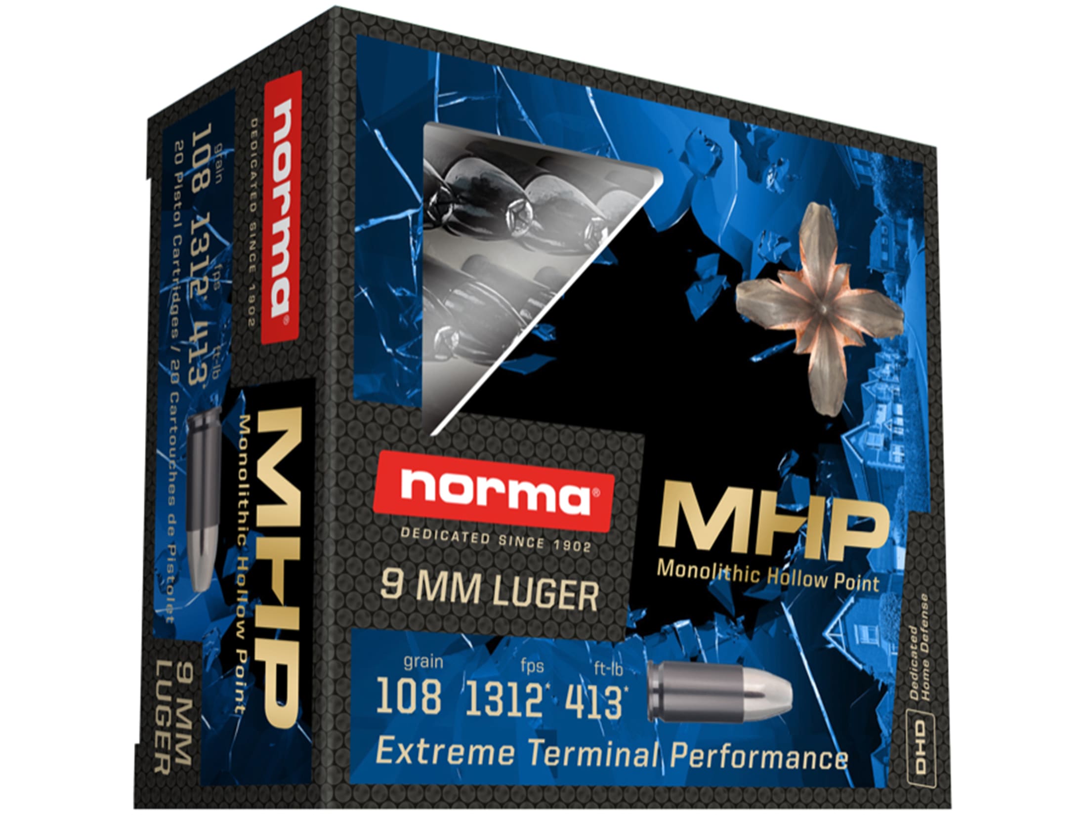 Norma Home Defense Ammunition 9mm Luger 108 Grain Monolith Hollow Point